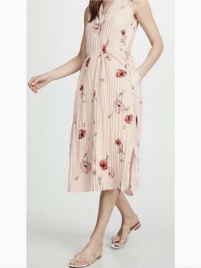 Vince Tossed Poppy plissé pleated dress floral XL Wedding Guest Summer Floral